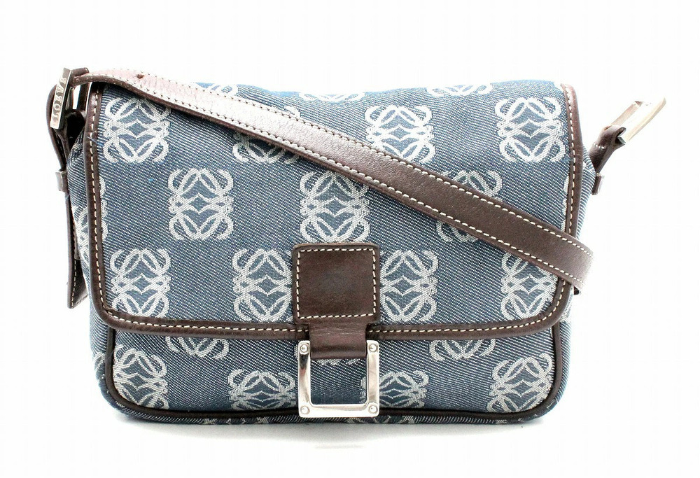 Loewe Anagram Denim Leather Crossbody Bag Blue Dark Brown